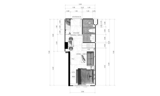 Планировка кондомониума 1 комната в ЖК Avenue Boutique Condominium № 11005 (2D)