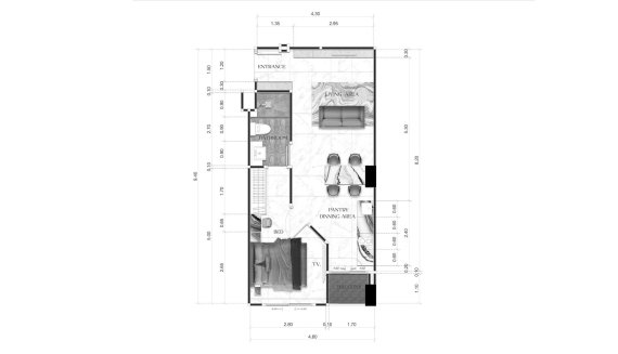 Планировка кондомониума 1 спальня в ЖК Avenue Boutique Condominium № 11006 (2D)