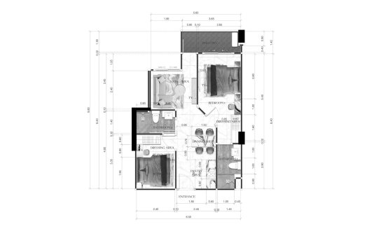 Планировка кондомониума 2 спальни в ЖК Avenue Boutique Condominium № 11007 (2D)